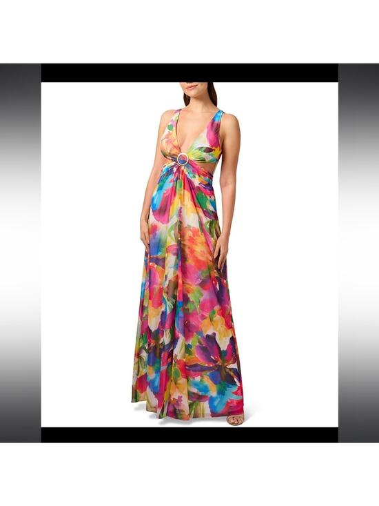 Liv Foster Dresses & Skirts - Liv Foster Multicolored-print Gown Colorful Size 0 Cut Outs